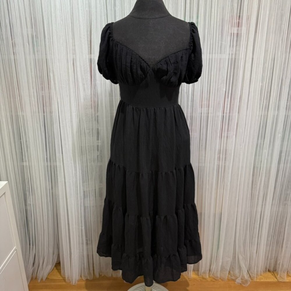 Princess Polly Black Puff Sleeve Tiered Midi Dress Women’s Size 10 US Whimsigoth